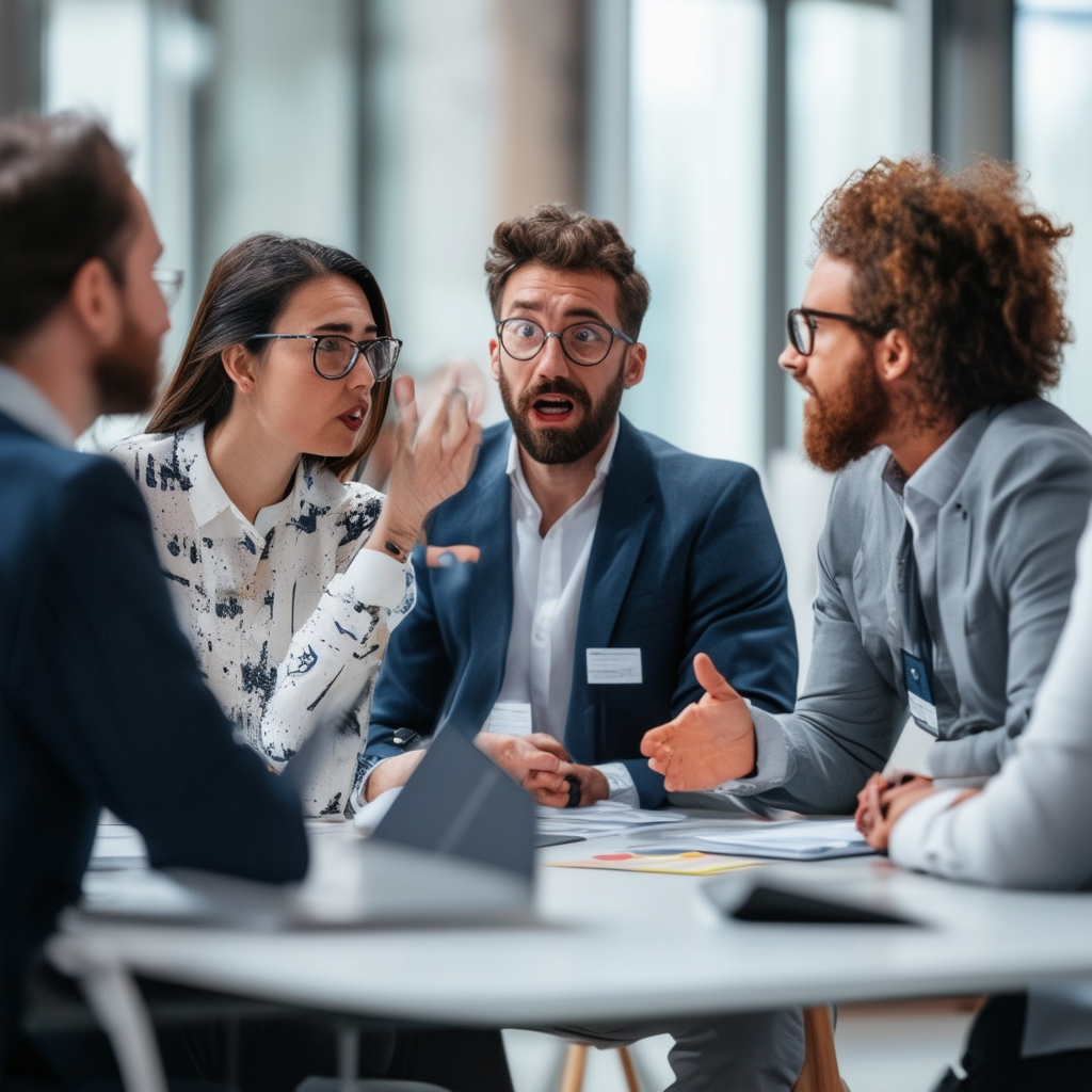 A professional team engaged in a lively discussion